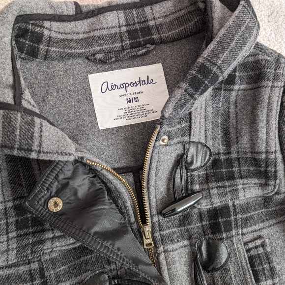 Aeropostale Gray Plaid Hooded Peacot - Picture 4 of 5